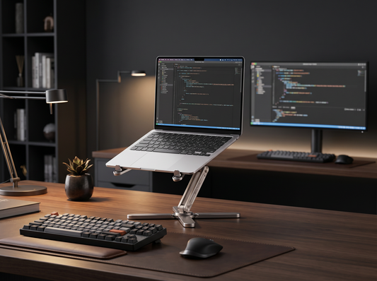 CoolStand cooling laptop riser in use with laptop