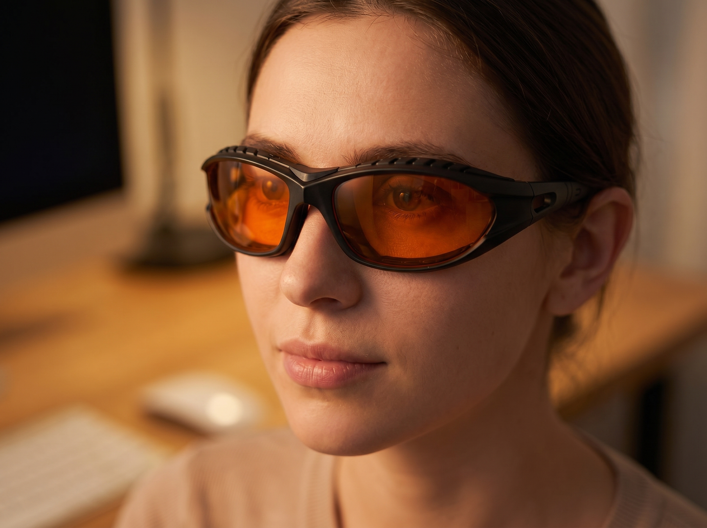 Developer wearing ScreenGuard blue light glasses close-up