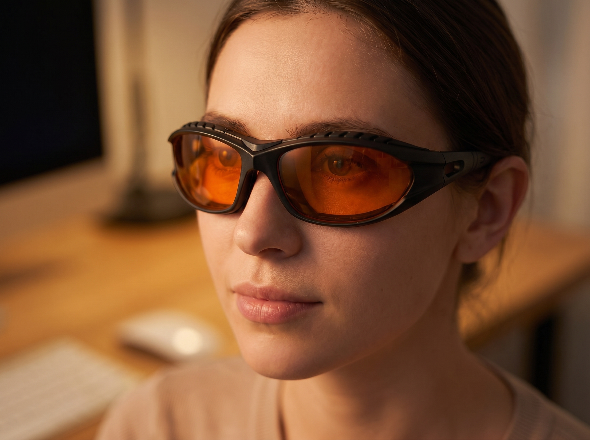 Developer wearing ScreenGuard blue light glasses close-up